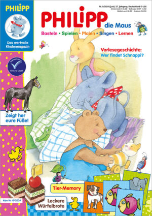 Die Abbildung zeigt die Titelseite der Ausgabe 6/2024 der Kinderzeitschrift PHILIPP die Maus