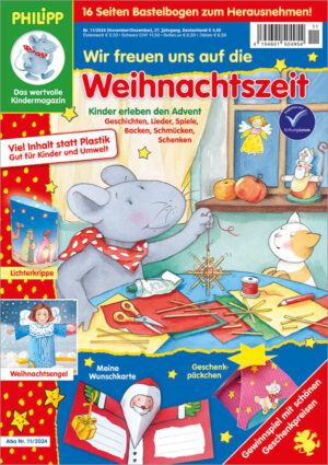 Die Titelseite der Ausgabe 11/2024 der Kinderzeitschrift PHILIPP die Maus