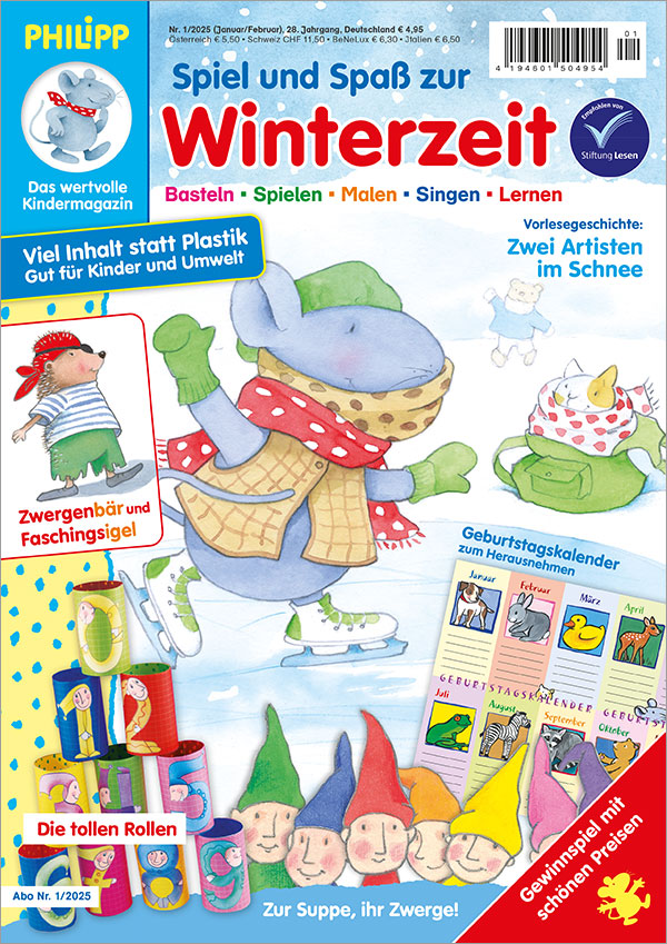 Die Titelseite der Kinderzeitschrift PHILIPP die Maus Ausgabe 1/2025