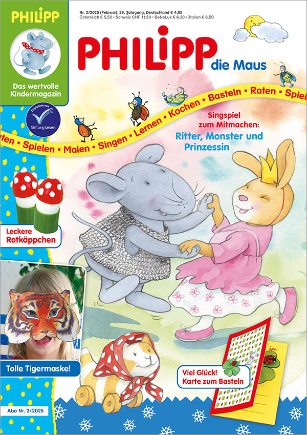 Die Titelseite der Kinderzeitschrift PHILIPP die Maus Ausgabe 2/2025